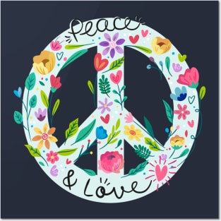 Peace And Love Symbol With Flower Power Posters and Art